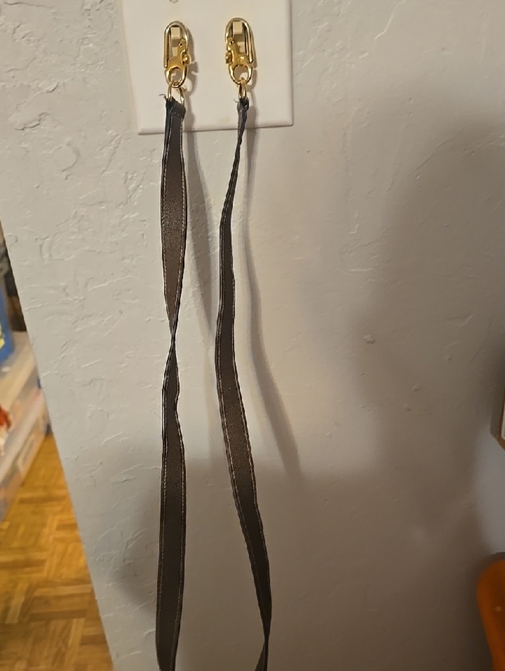 Brown Leather Gucci Purse Strap with Gold Clips - Women's Accessory